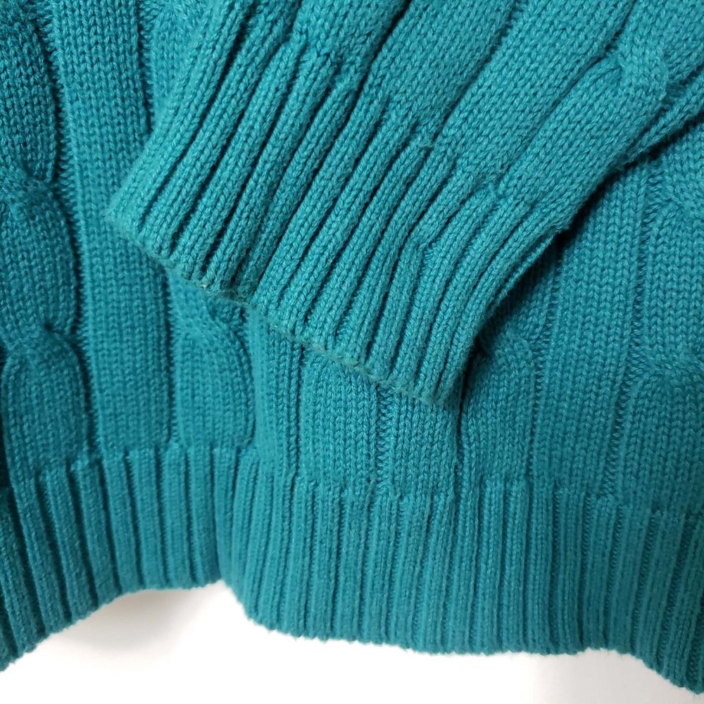 Chaps Women's Emerald Green V Neck Long Sleeve Cable Knit Top Sweater - Picture 5 of 10